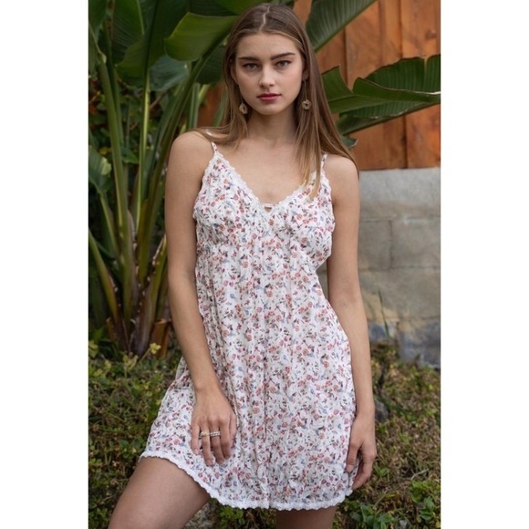 POL Dresses & Skirts - POL Ivory Floral V Neck Mini Slip Dress